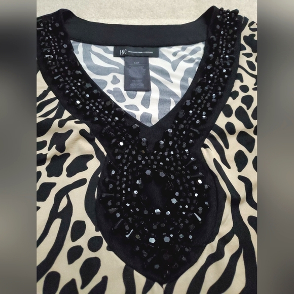 INC International Concepts animal print beaded tunic top shirt black beige S - Picture 11 of 12